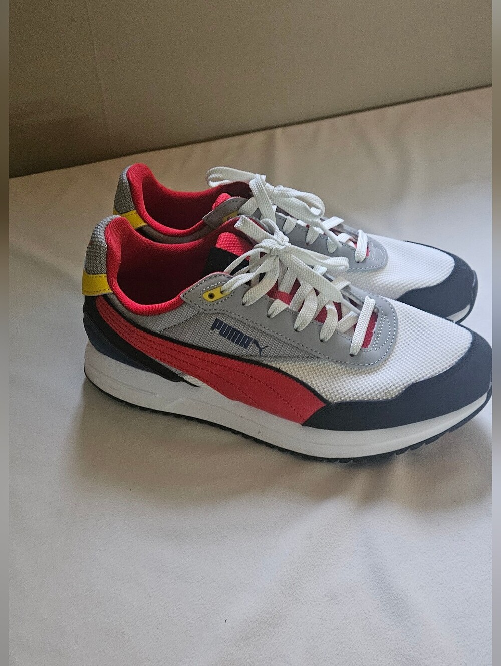 Puma White, Red & Black Retro Runner Sneakers